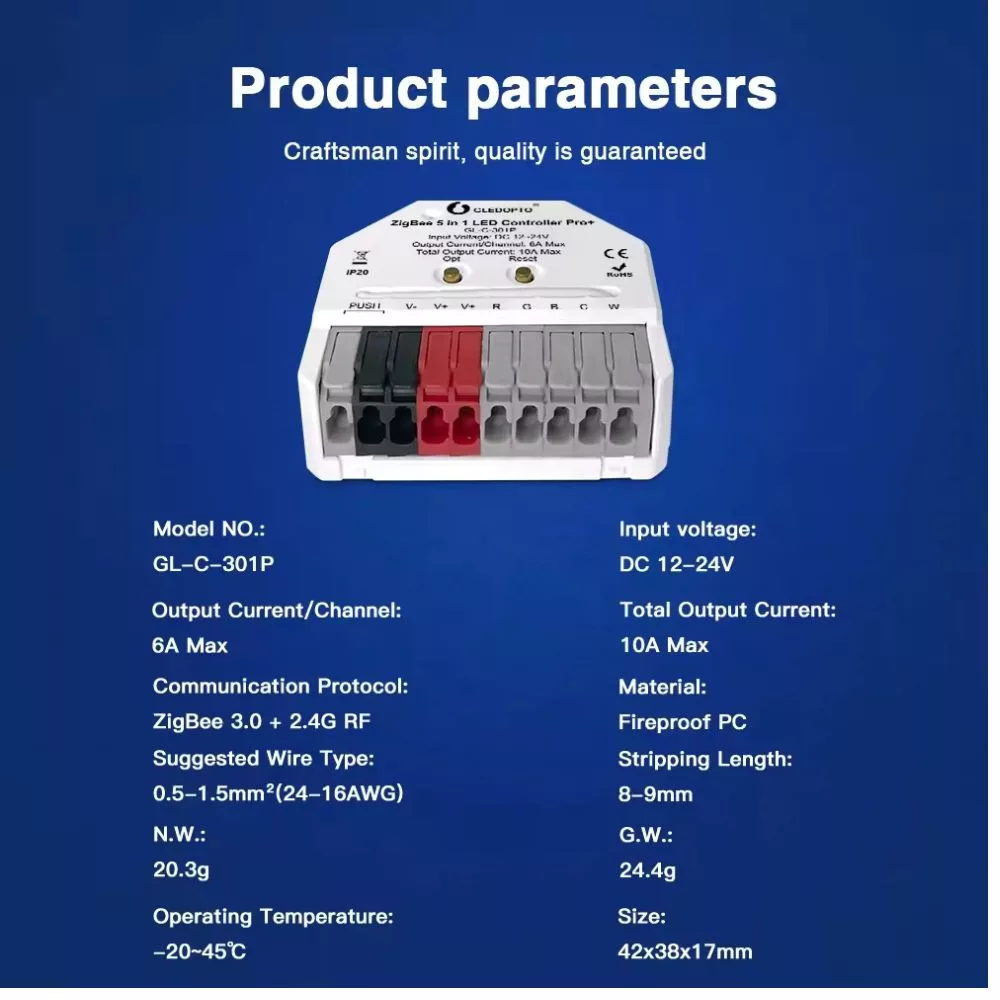 Gledopto GL-C-301P Pro (Zigbee 3.0 + RF 2.4GHz) Ultra Mini 5-in-1 RGBCCT LED strip controller Gledopto GL-C-301P Pro (Zigbee 3.0 + RF 2.4GHz) Ultra Mini 5-in-1 RGBCCT LED strip controller - Image 3