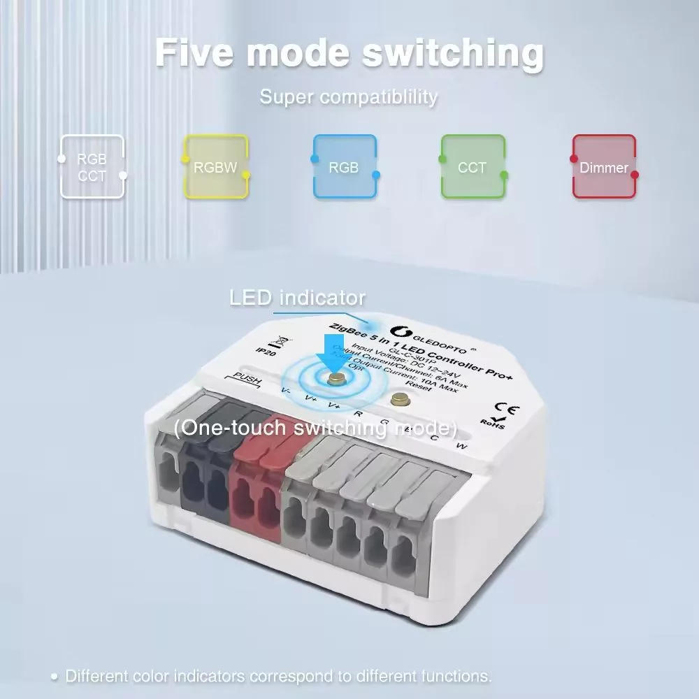 Gledopto GL-C-301P Pro (Zigbee 3.0 + RF 2.4GHz) Ultra Mini 5-in-1 RGBCCT LED strip controller Gledopto GL-C-301P Pro (Zigbee 3.0 + RF 2.4GHz) Ultra Mini 5-in-1 RGBCCT LED strip controller - Image 4