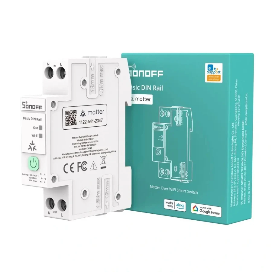 SONOFF BASIC-1GSP Matter паметен прекинувач за DIN шина со мерење потрошувачка
